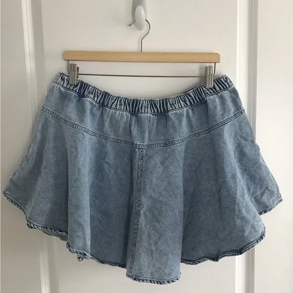Aerie skirt size XL blue denim Find Happy Everywhere circle skater Pull On - Picture 2 of 5